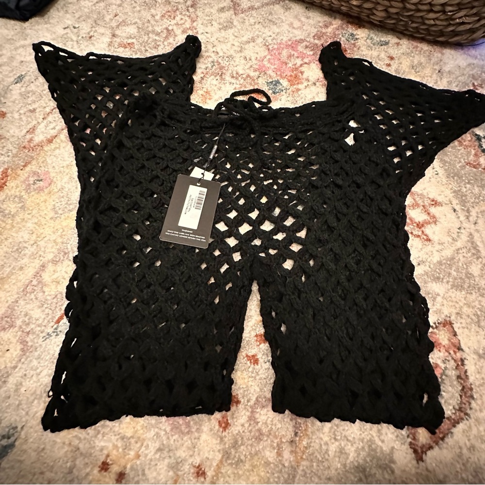 PrettyLittleThing Black Crochet Beachwear